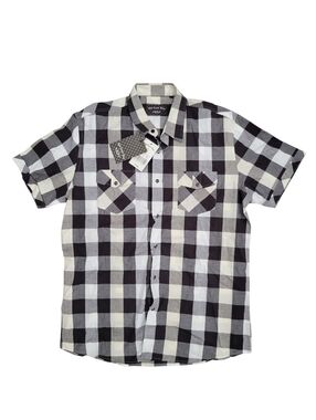 New! Young Men Brown/Tan/White Plaid, Button Front Top, Size XL